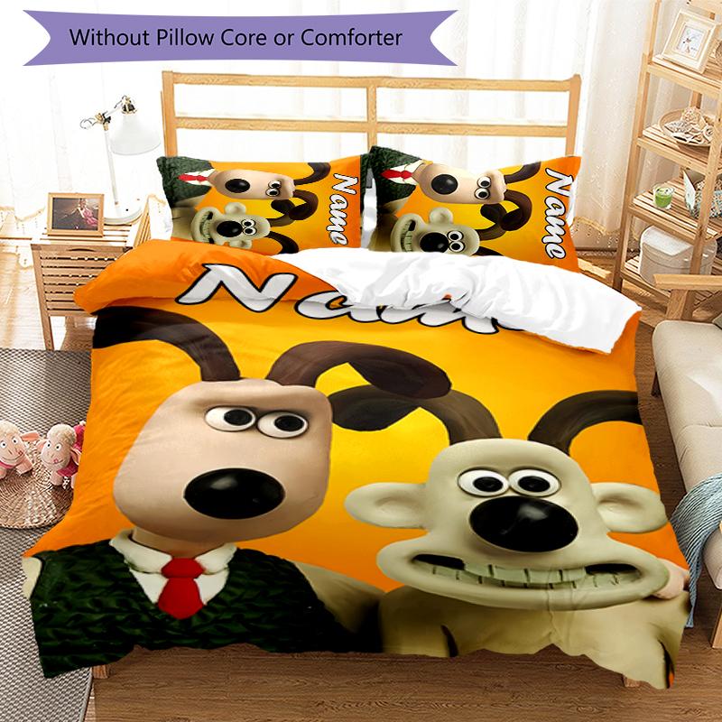 3pcs Custom Name Wallace and Gromit Bedding Set Duvet Cover Closure Includes 1 Duvet Cover & 2 Pillowcases for All Seasons Bedroom Decor