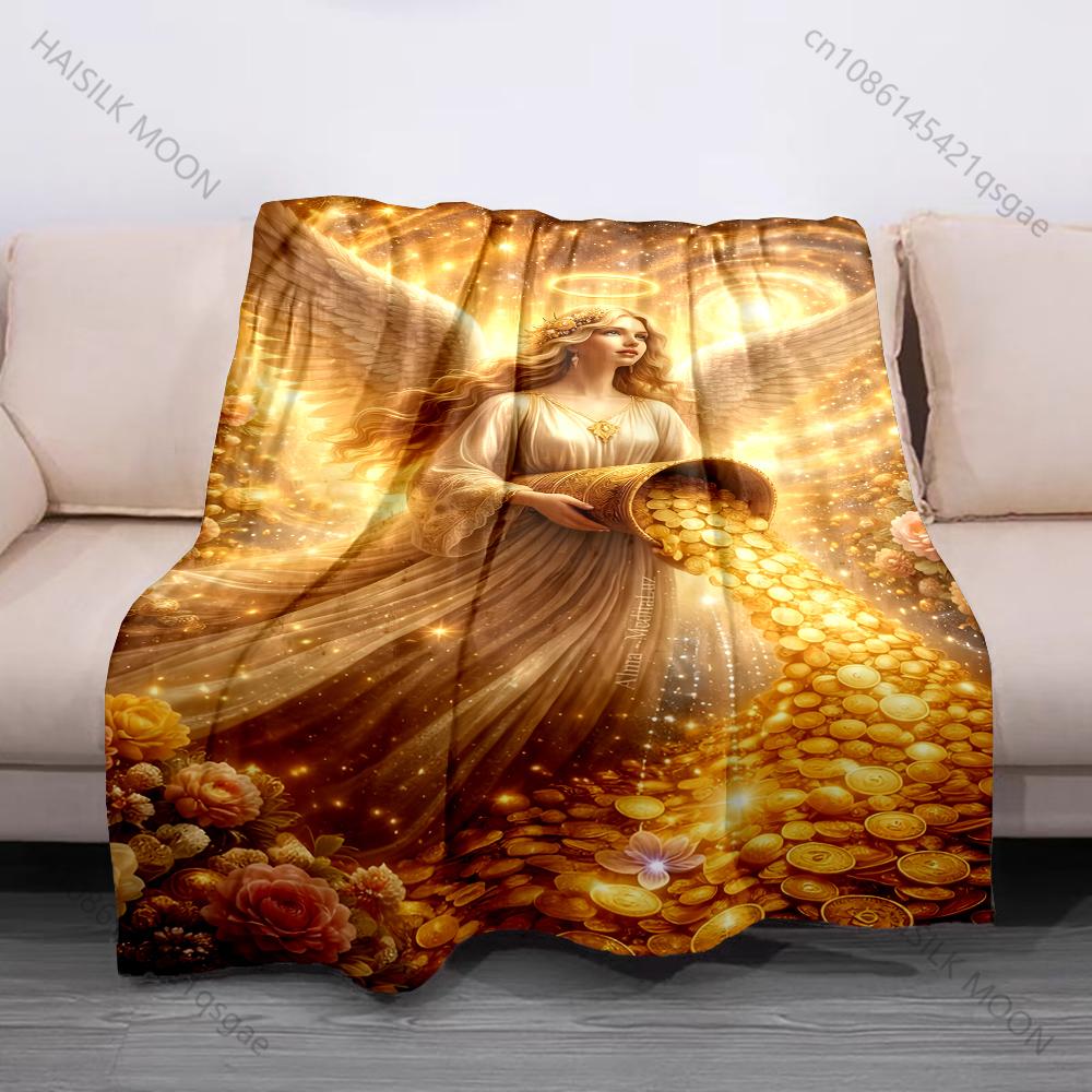 1PC Angel spreading coins in garden Blanket Suitable for Home Bedroom Sofa Travel Camping Blanket Various Sizes for Gifts