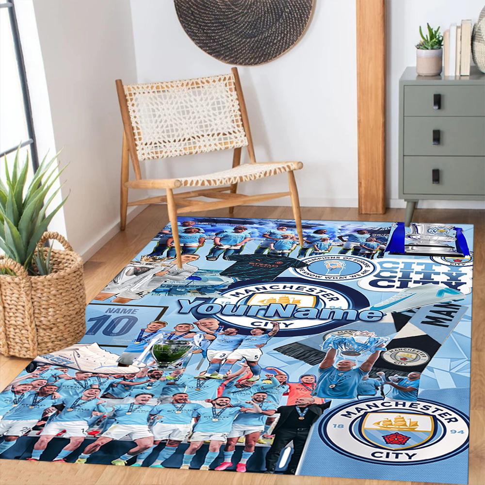 Manchester City Personalized Text Floor Rug Office Rug Design for Decorate room Living Rooms Kitchen Playrooms Anti-slip Rug Anime Office Decor