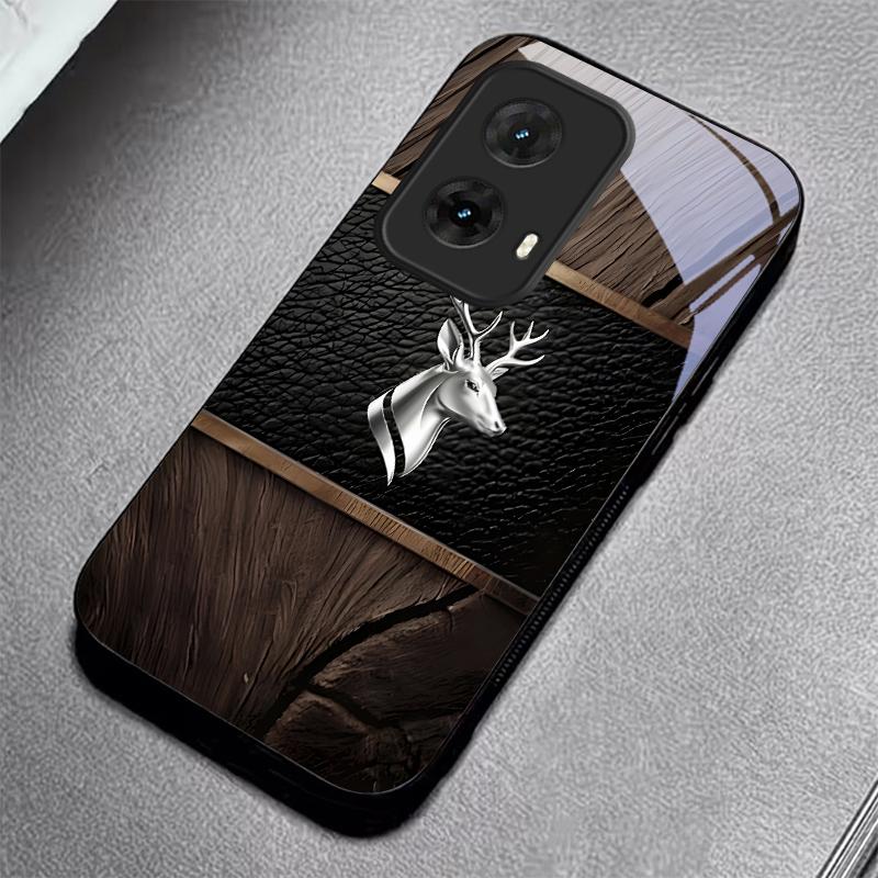 Elite Metallic Stag Black Glass Phone Case For Motorola Moto G14 G22 G24Power G24 G34 G35 G45 G54 55 G75 G84 G85 Hard Back Cover