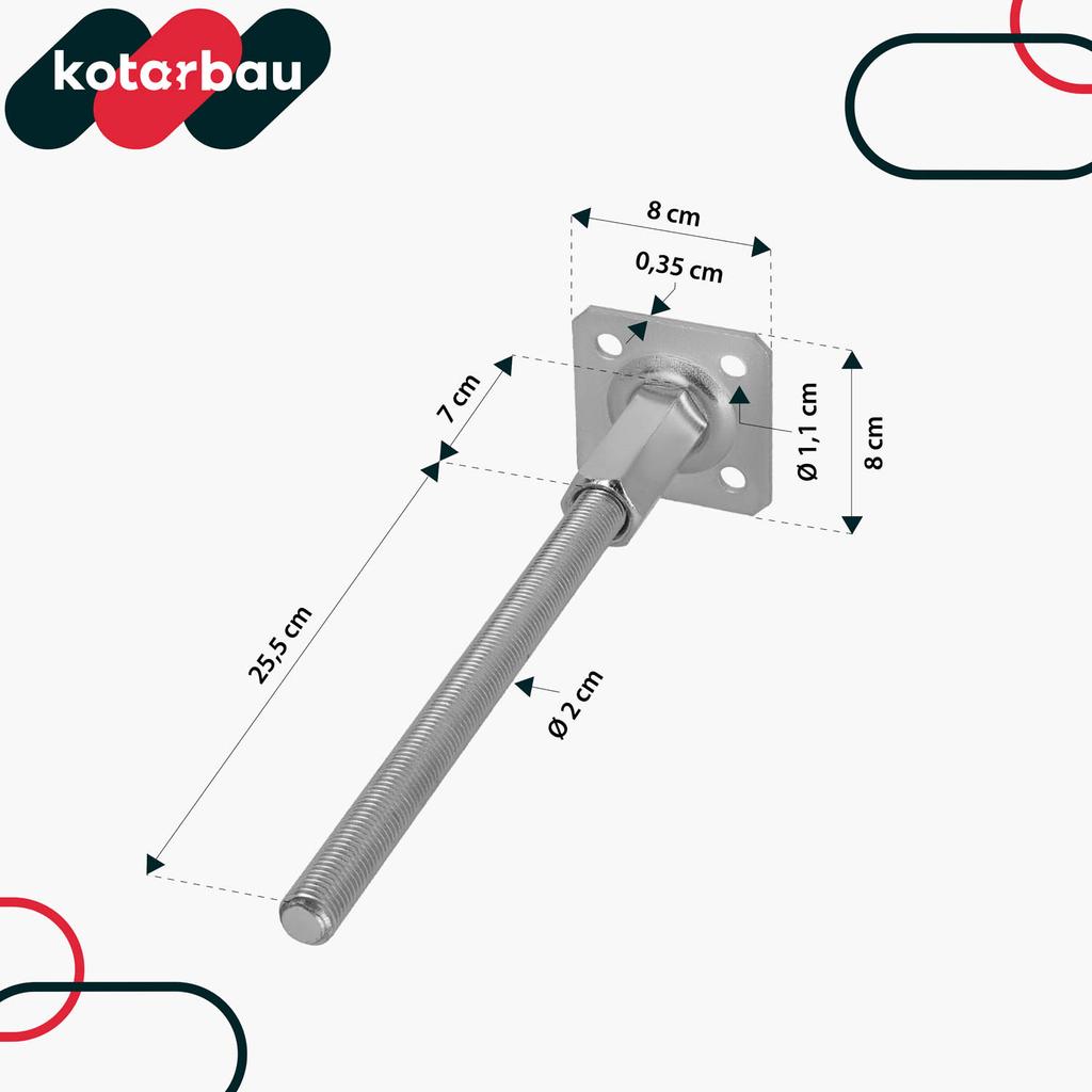 KOTARBAU® Vertically Adjustable Steel Post Base Anchor for Gazebos, Shelters, Fences 80 x 330 mm Set of 2