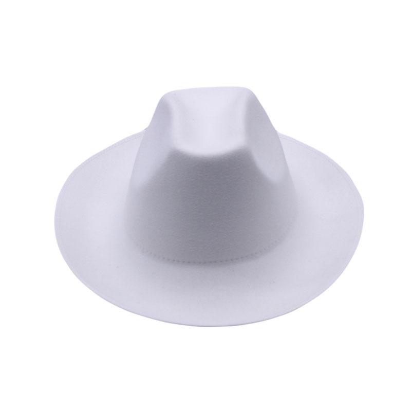 Solid color hemming top hat, woolen western cowboy hat, four-season thermal shade, rolled-brim knight jazz hat