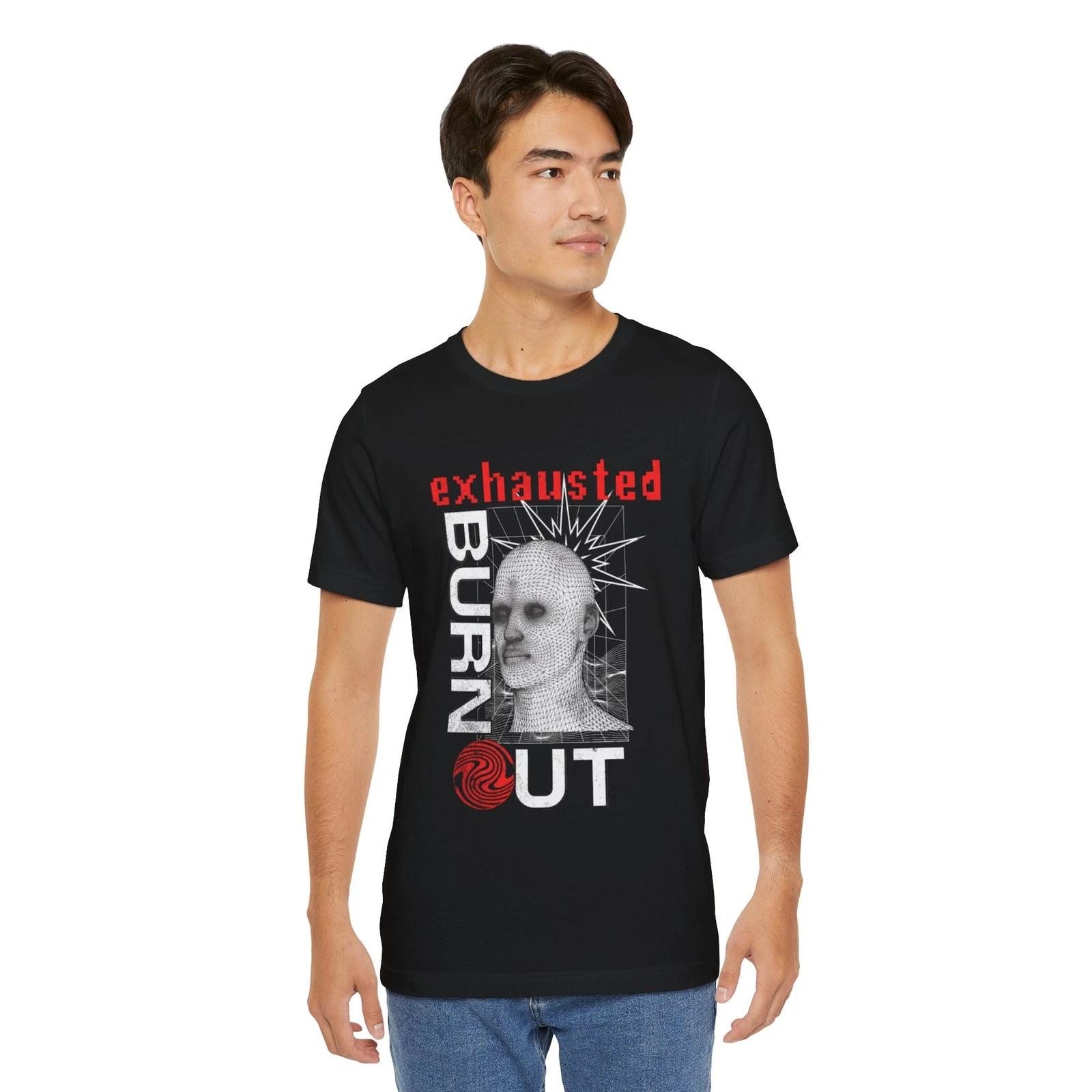

exhausted BURN OUT Tee | Punk Skull Graphic Unisex Shirt L