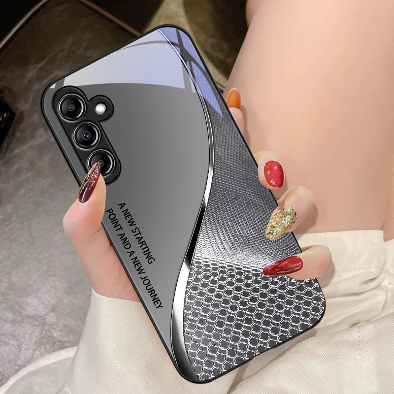 Tempered Glass Phone Case For Samsung Galaxy A14 4G 20 30 52 20S 21S 22 A25 32 33 34 42 50 51 53 54 70 71 5G Mesh Curve Texture