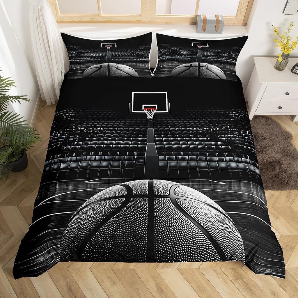 Basketball Bettwäschebezug Ball Sport Thema Basketballplatz Bettwäsche Set Einzelbett Queen Basketball Steppdeckenbezug für Jungen Mädchen Zimmer Dekoration