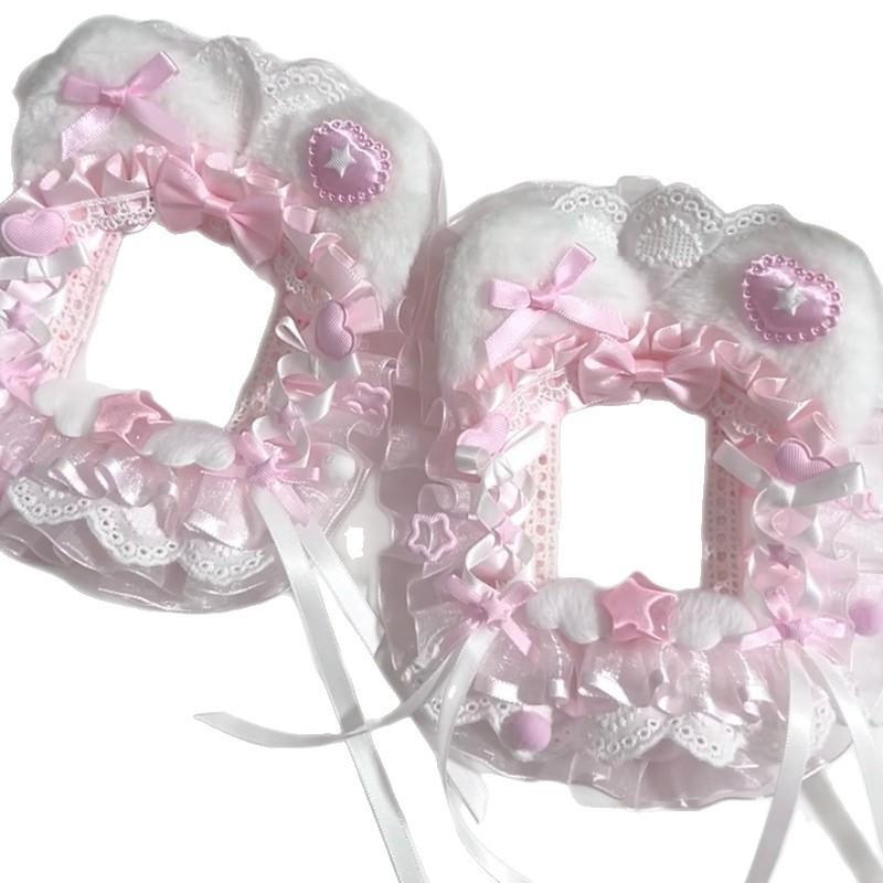 Plush Lace Card Holder Kpop Photocard Case Ribbon Bow Lolita Sweet Anime Itabag Ornament ID Card Display DIY Bag Decoration