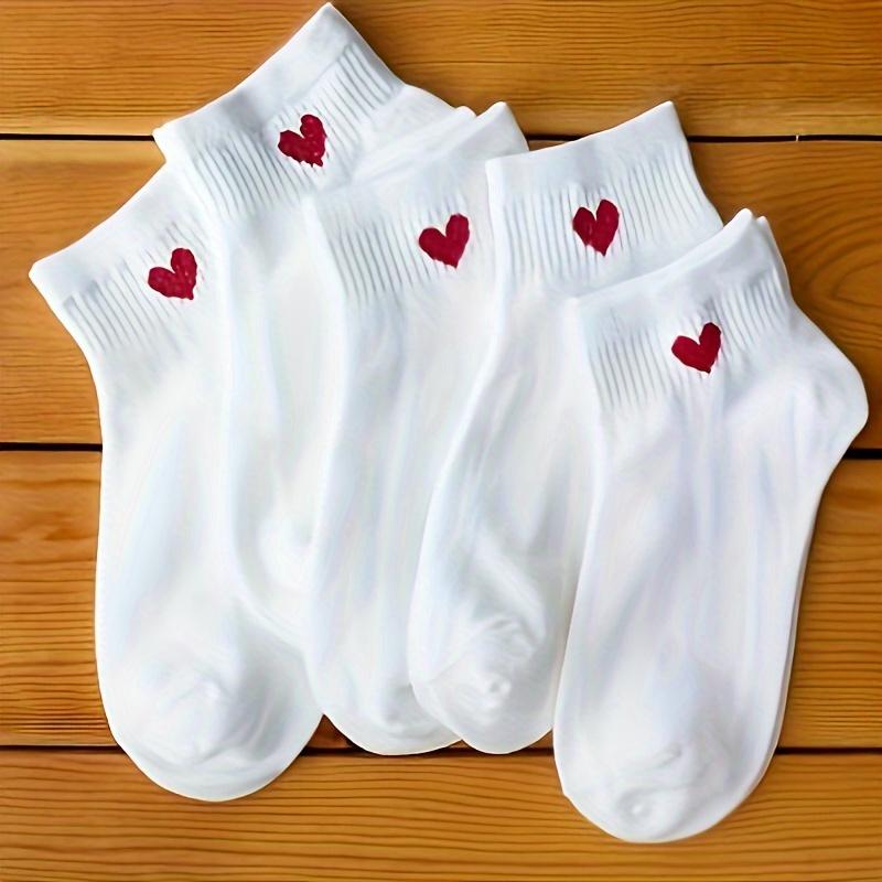 5 Pairs of Women'S Low-Top Socks, Ideal as Valentine'S Day Gifts, Sweat-Absorbent, Fashionable Heart-Shaped, Comfortable, Breathable