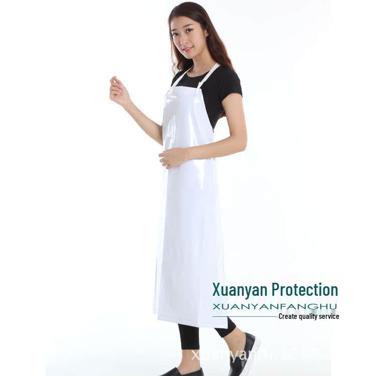Thickened White Waterproof Leather Kitchen Apron: Oil, Acid, and Alkali Resistant