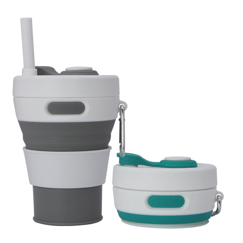 2 Pcs Collapsible Cup for Traveling 450ml Silicone Folding Camping Mug Leak Proof BPA Free Portable Reusable