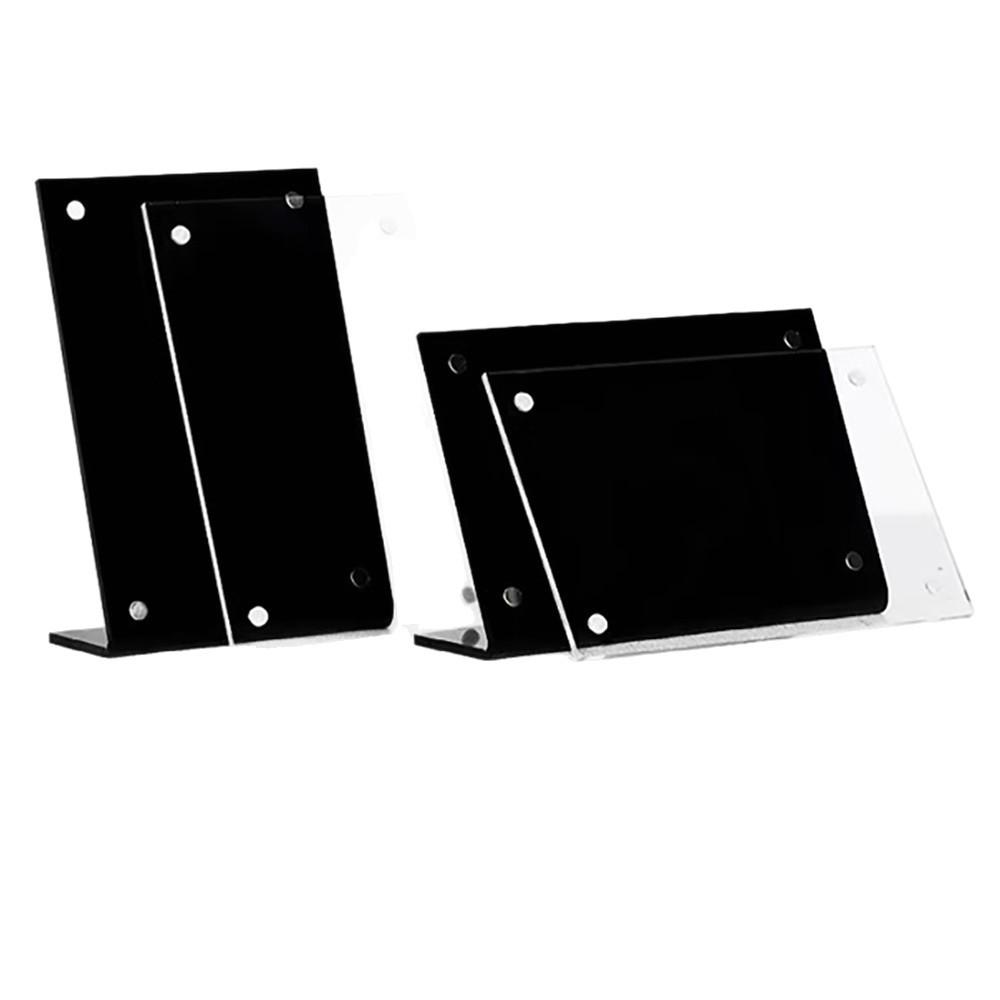 Acrylic L-Shaped Magnetic Table Sign with Black Base - Transparent Display Stand and Photo Frame Black Base Strong Magnetic L-shape Vertical 4x6cm