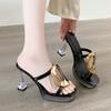 High-heeled Sandals Women's Square Head Open Toe Metal Buckle Hollow Waterproof Table Non-slip Slippers