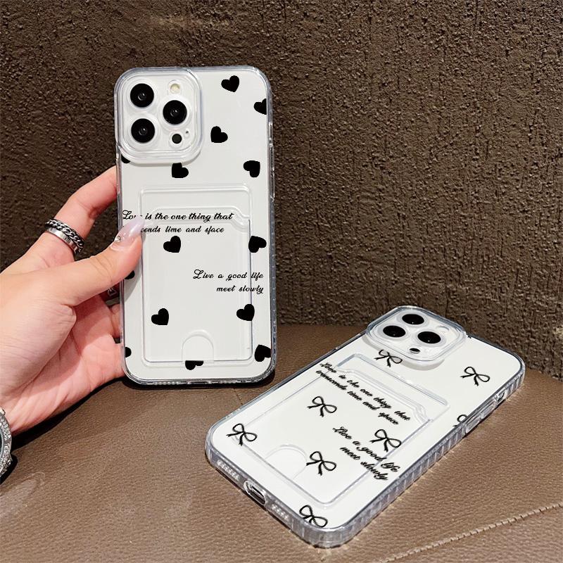 Card Slot Holder Silicone Wallet Pocket Case For iPhone 14 16 17 Xiaomi Redmi Note 13 Vivo V27E V27 Samsung S23 S24 S25 Ultra Cover Clear Phone Bumper