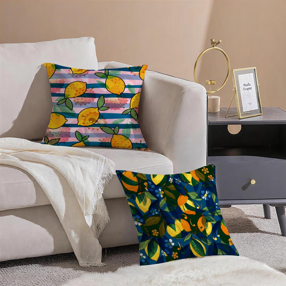 Fruit Print Cushion Cover Anti-dustmite Pillowcase Invisible Zipper Silky Short Plush Sofa Cushion Cover