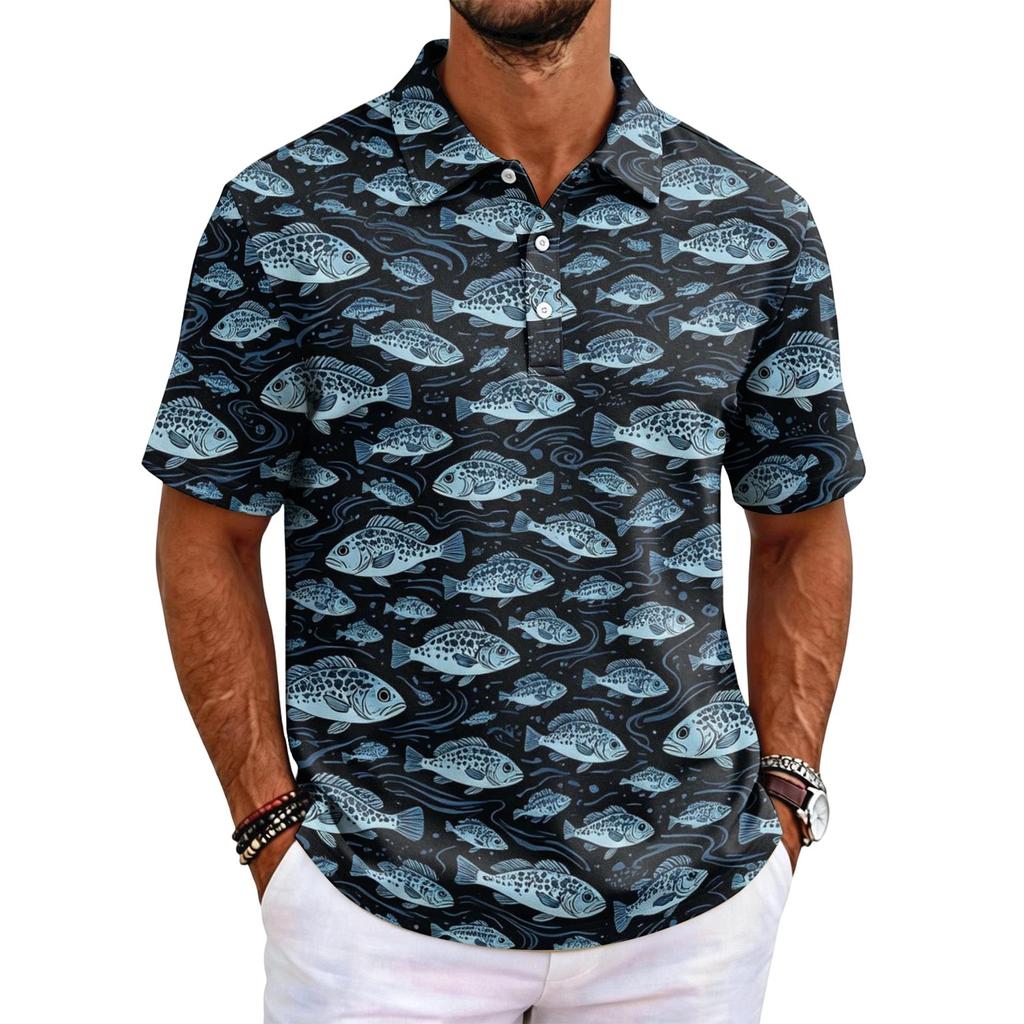 Men's Polo Shirt Short Sleeve Relaxed Fit Casual Top with Hawaiian Style Print and Lightweight Fabric for Daily Wear