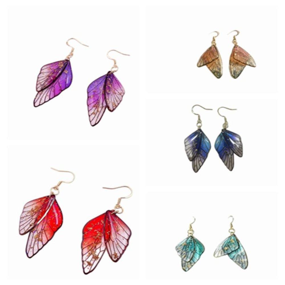 Beautiful Fairy Clear Butterfly Wings Earrings Shiny Ear Hook Dangle Earrings Temperament Gradient Earrings Women Jewelry