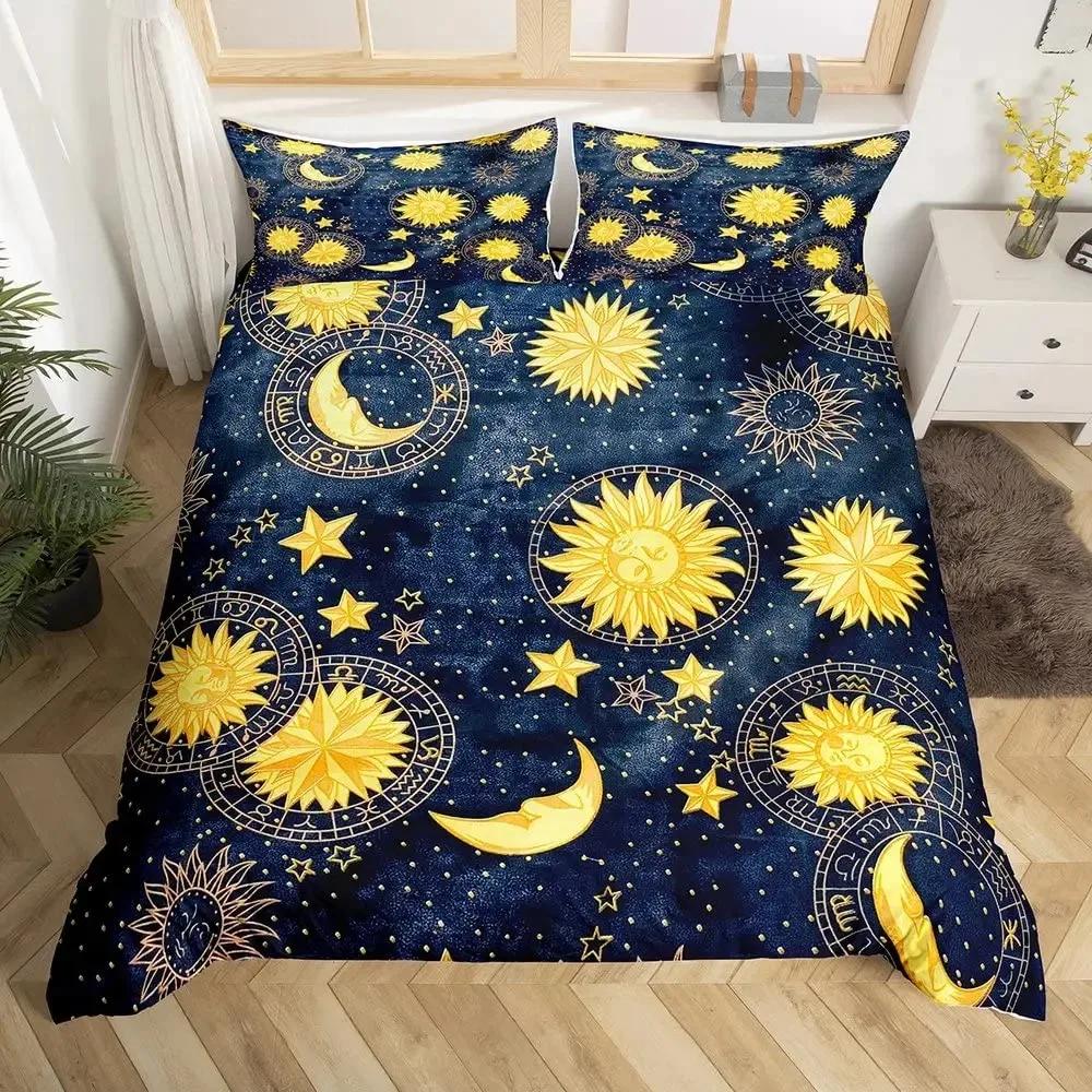 The Sun And Moon Duvet Cover Set Boho Mandala Floral Stars Starry Sky Nordic Comforter Cover,Constellation Bedding Set King Size