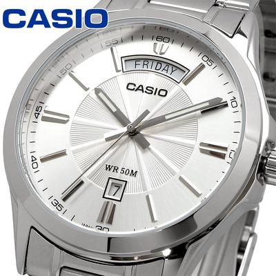 Analog Metal Overseas Watch, Quartz, Band, Silver, Men's, MTP-1381D-7AV