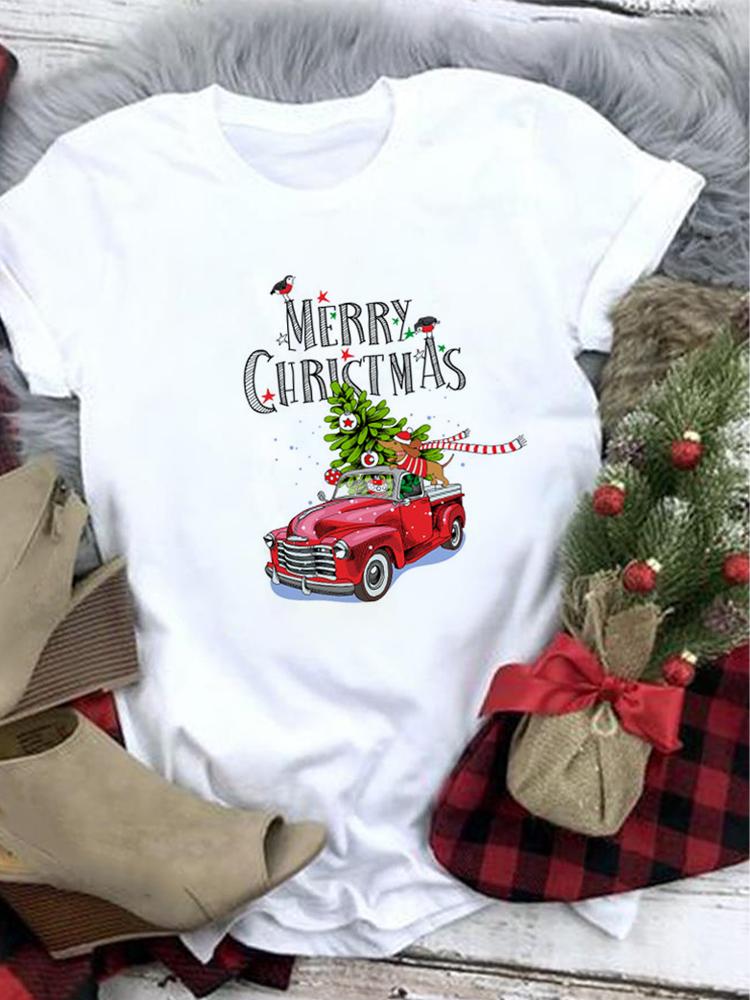 Lovely Merry Christmas Funny Trend T Shirt Women Short-Sleeved Print Tee Shirt Female Trend Clothing Women Casual Graphic Tee