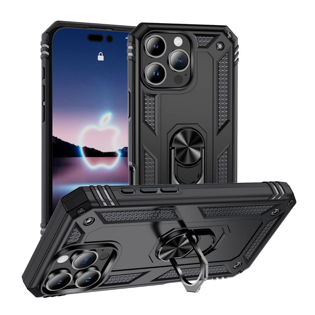

Военный держатель брони противоударный чехол для Apple IPhone 16 Pro Max 15 Pro 14 Plus 13 Pro Max 12 11 металлическое кольцо подставка полная защита крышка For iPhone16 Pro Max чёрный