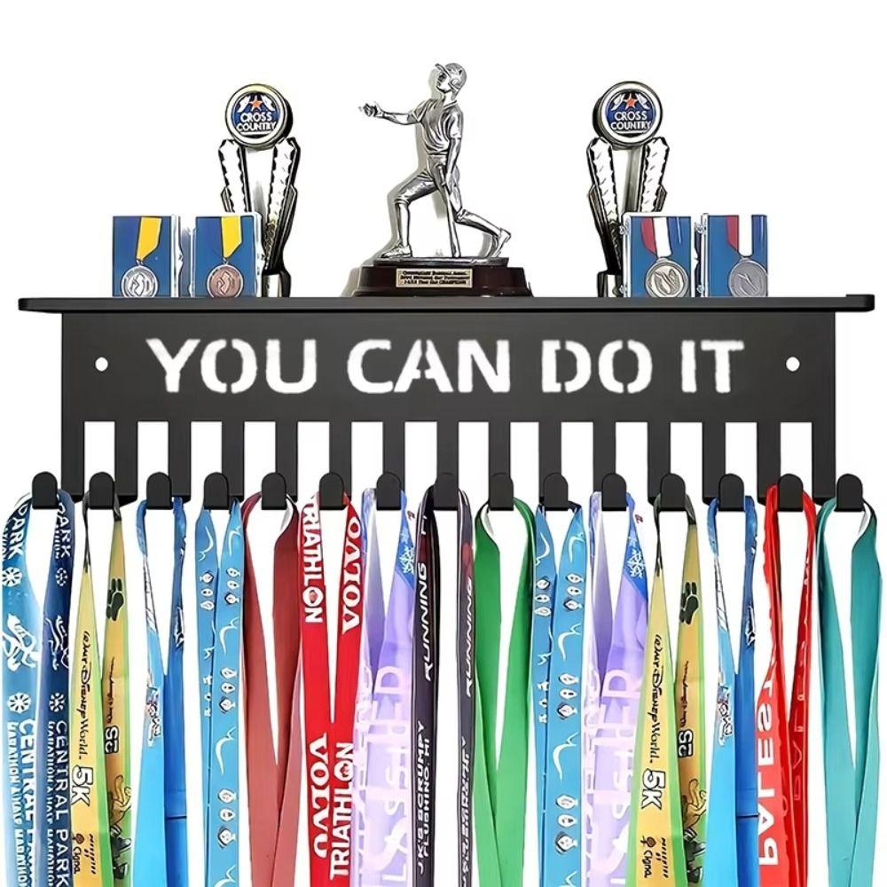 Durable Wall Mount Medal Display Stand Metal Large Capacity Medal Hooks Medal Storage Rack for Racing Sports Karate