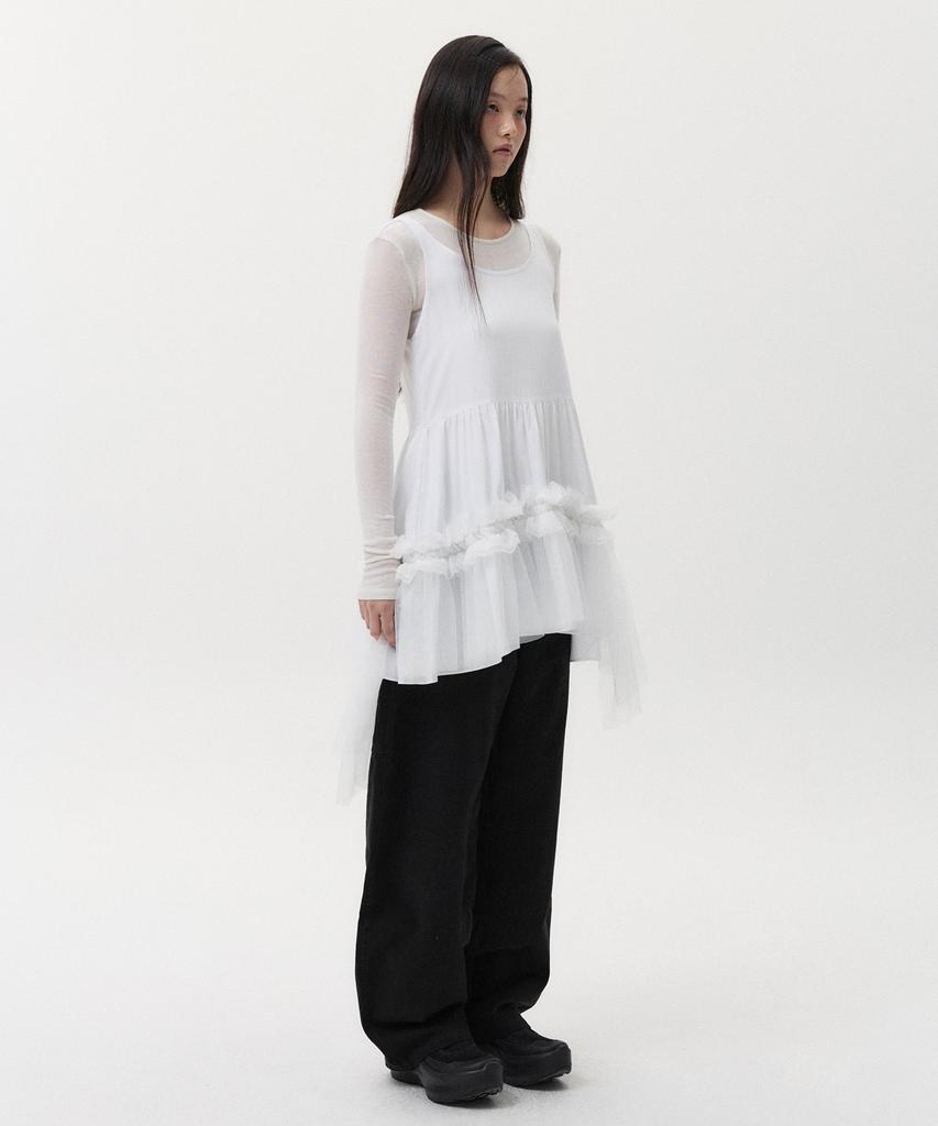 Ohesio Sheer Frill Layered Dress, White