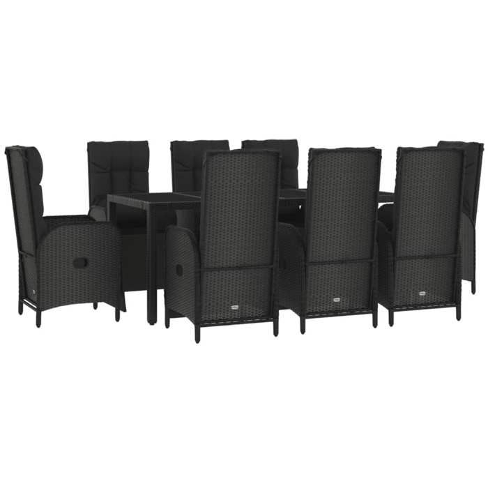 VidaXL Ensemble à manger jardin 9pcs et coussins noir résine tressée, ensemble de salle à manger, ensemble de salle à manger 3185064