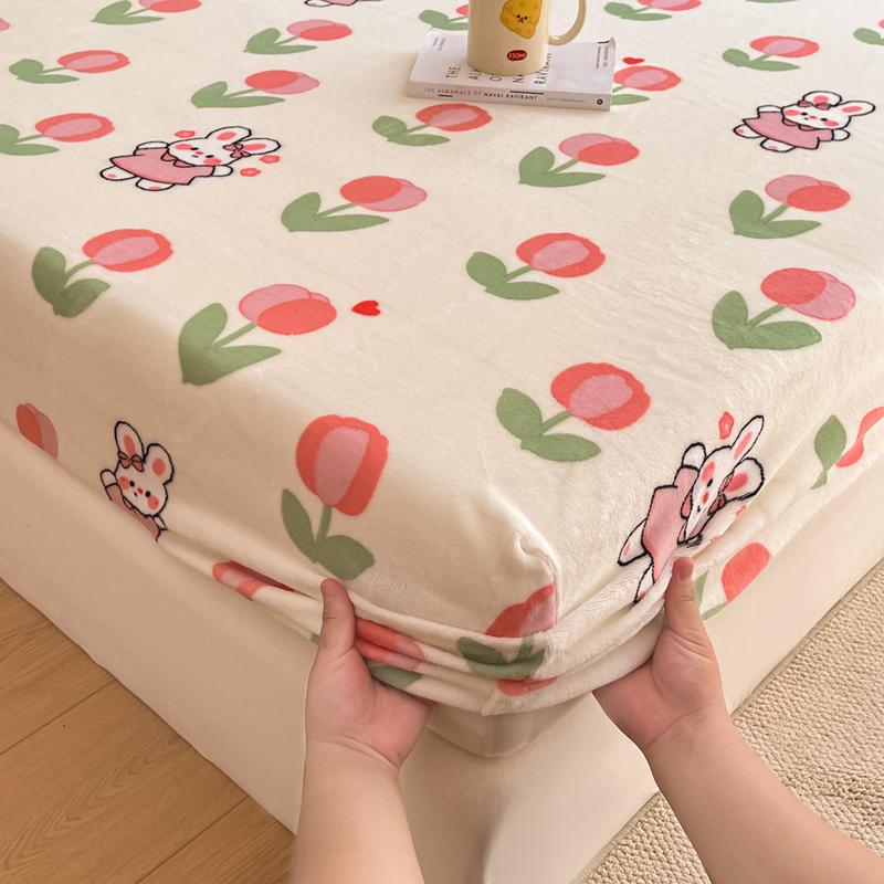 Flannel Bed Sheet Winter Warm Plush Fitted Sheet Soft Mink Cashmere Bed Linen Mattress Cover Elastic Bedspread