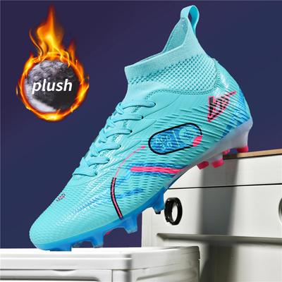 Winter New High-Top Fleece Lined Football Shoes for Men Training Grass Field TF Studs AG Leather Footwear Sports Sneakers