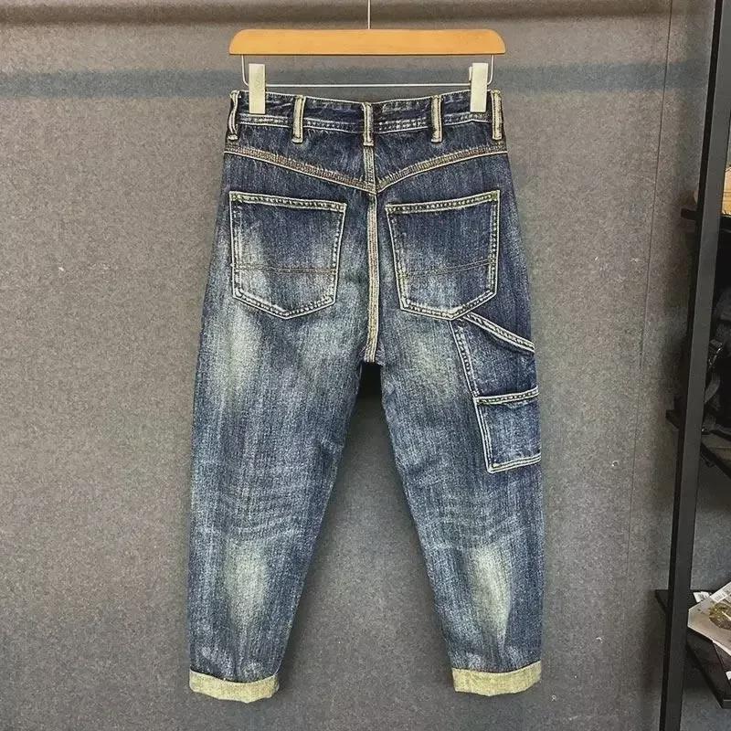 Pánské trendy džíny rovného střihu se splývavým vzorem pro ležérní nošení v high-street stylu, volné, na jaro/léto