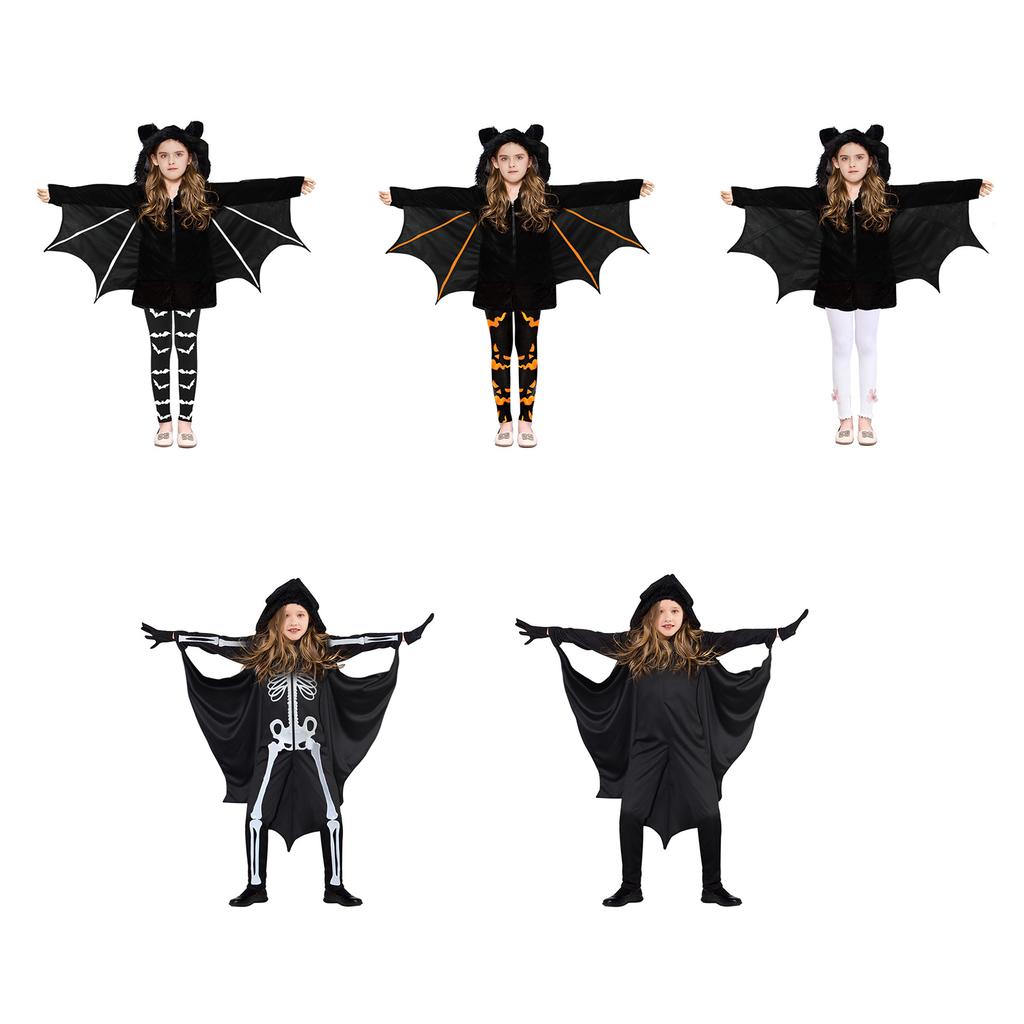 Costume Unisex da Pipistrello Vampiro per Bambini, Tuta con Cappuccio, Guanti, Pantaloni, Costume Cosplay di Halloween, Set Costume da Pipistrello