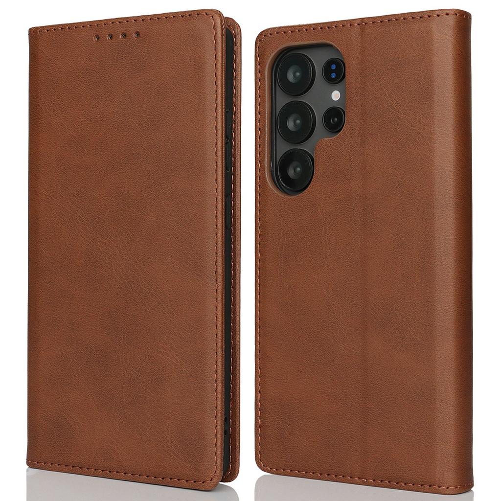 For Samsung Galaxy S25 Ultra Case PU Leather Calf Textured Magnetic Closing Smart Phone Cover