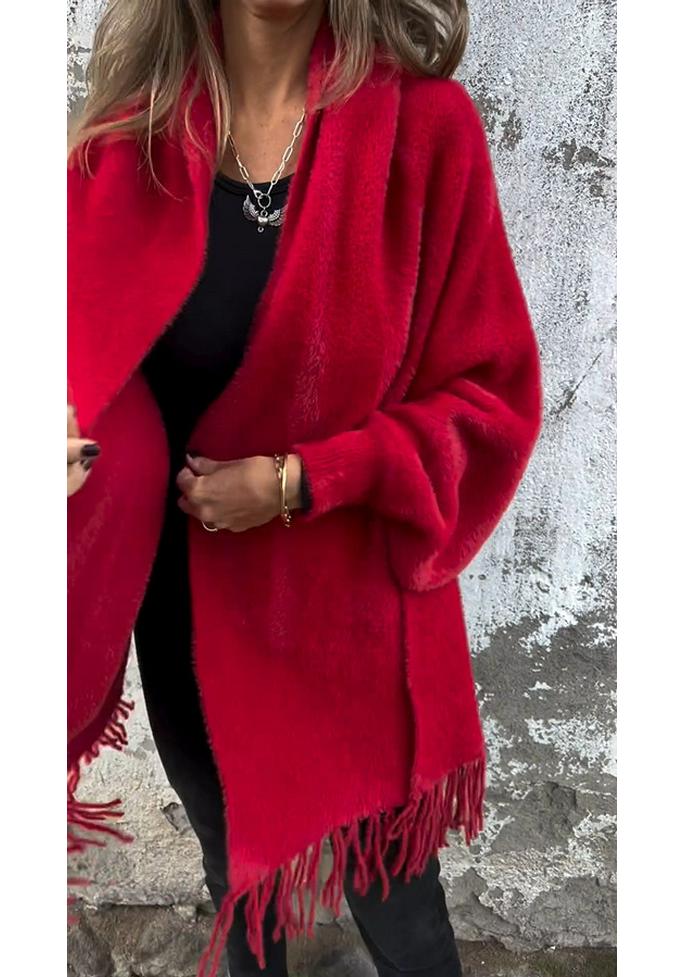 2024 Cross-border Women's Casual Knit Plush Tassel Shawl Coat