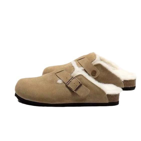 Pink platform Boken shoes, fluffy shoes, autumn and winter models, one-pedal outer wear, lazy retro bag head, half drag, velvet women's shoes