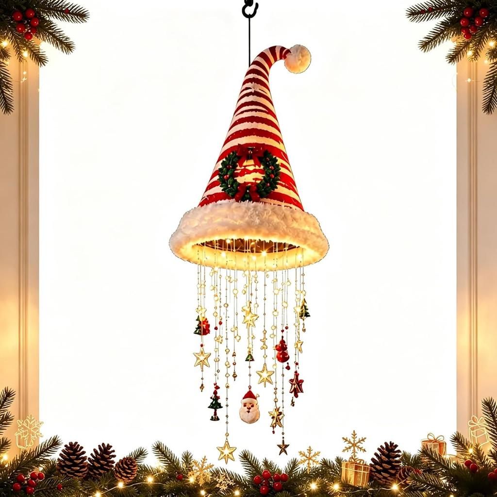 Glowing Christmas Hat Hanging Light 5 Styles Warm LED Santa Hat Tassel Xmas Holiday Party Home Indoor Outdoor Decor Gift