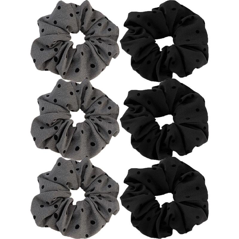 New Polka Dot Hair Ties Rope Women Large Size Heart Bowknot Printed Scrunchies Grey Black Hairband Ponytail Holder Headwear