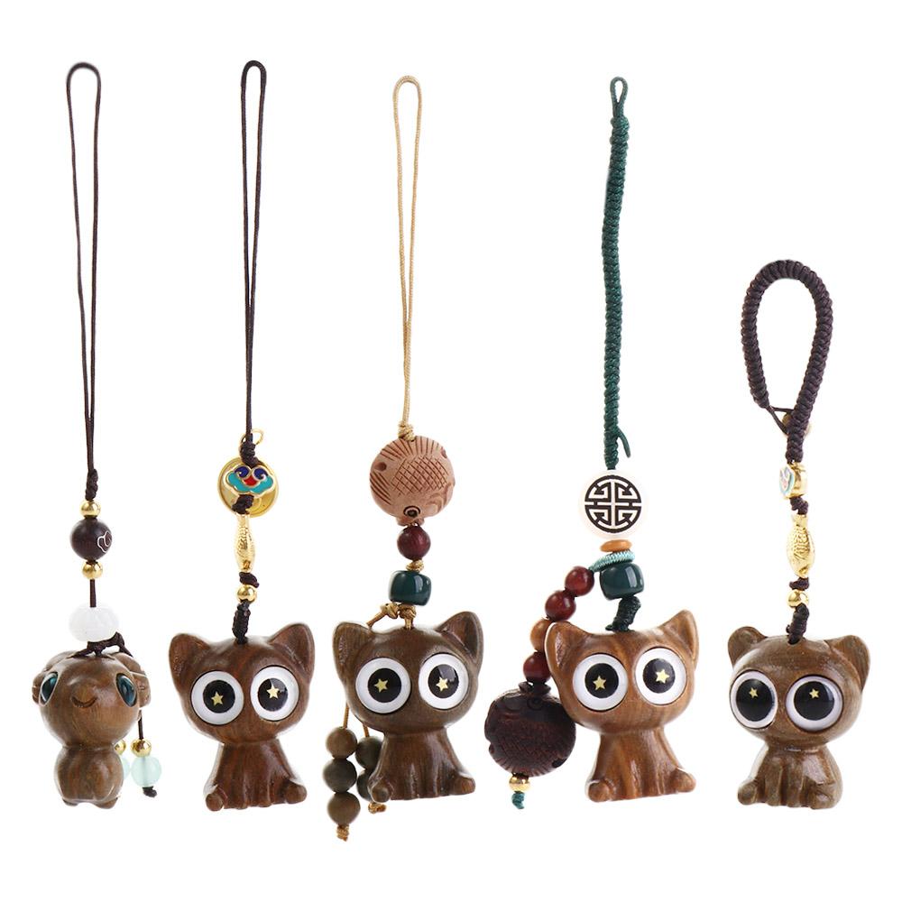 

Shape Cute Lucky Blessing Keychain Components Sandalwood Key Chains Wood Car Keyring Phone Chain E