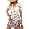 Women's Fashionable Floral Print V-neck Short Sleeved Pocket Casual Pullover Dress