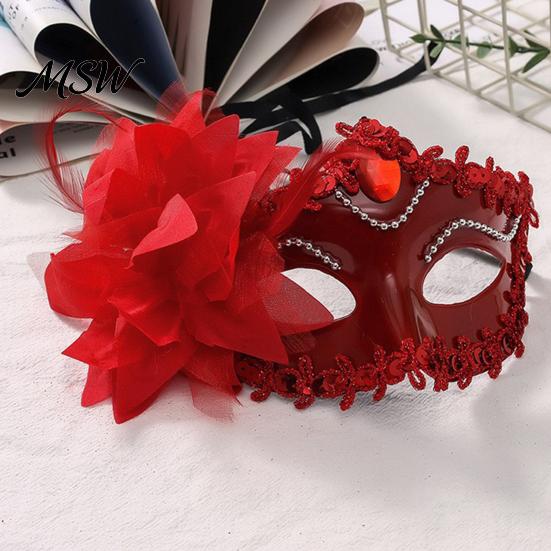 Decorative Flower Mask Half Face Masquerade for Women, Mesh Rhinestone Venetian Style Mask, Costumes Accessory Halloween Carnival Prom Ball