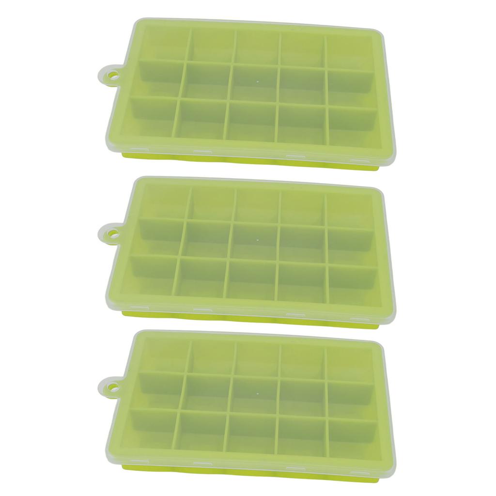 3pcs Ice Cubes Mould Silicone Stackable Dishwasher Safe 15 Grids Ice Tray with Removable Lid for Home Bar Green