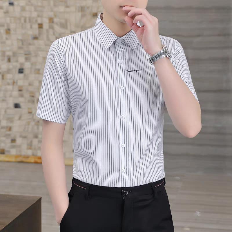 Men's Striped Short Sleeve Shirt Slim Fit Casual Business Button-Down Office Daily Wear Top