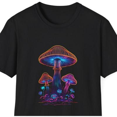 Psychedelic Neon Mushrooms T Shirt Majestic Plant Cool Friends