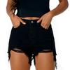 Women High Waist Denim Shorts Casual Distressed Hem Jean Shorts with Button and Zipper Closure for Summer Wear