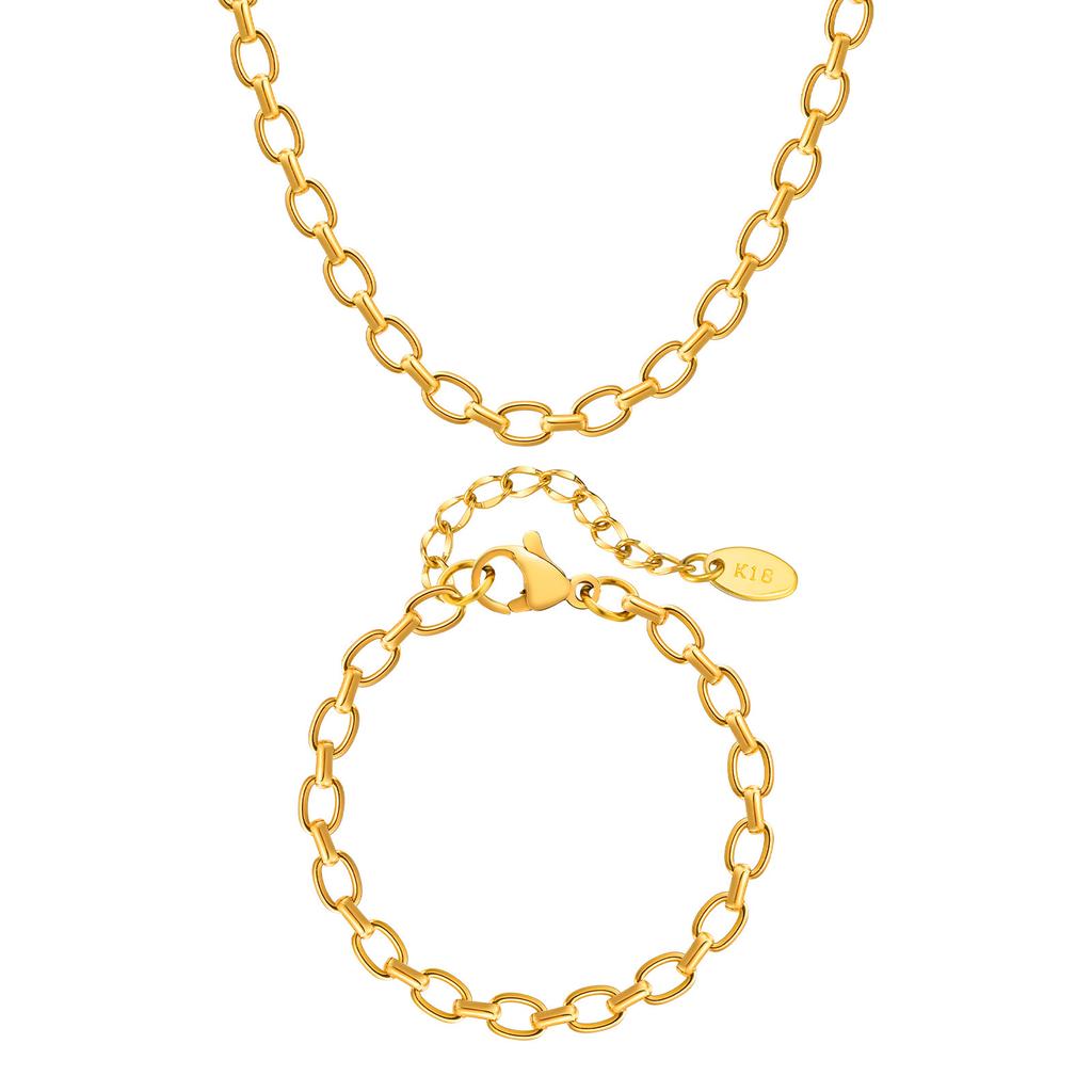 Stainless Steel Plated 18K Gold Interlocking Necklace, Bracelet Nc-2047
