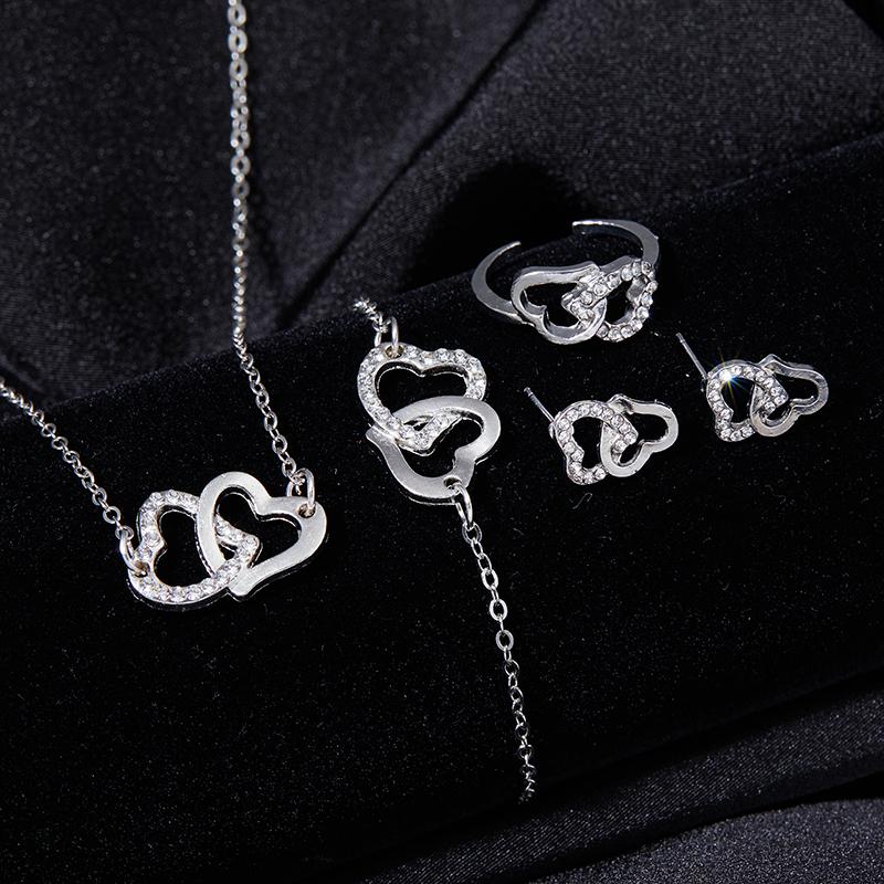 4Pieces /Set Of Fashionable And LuxuriousHeart-Shaped Jewelry Sets Suitable For Ladies,Necklaces, Bracelets, Earrings, Rings