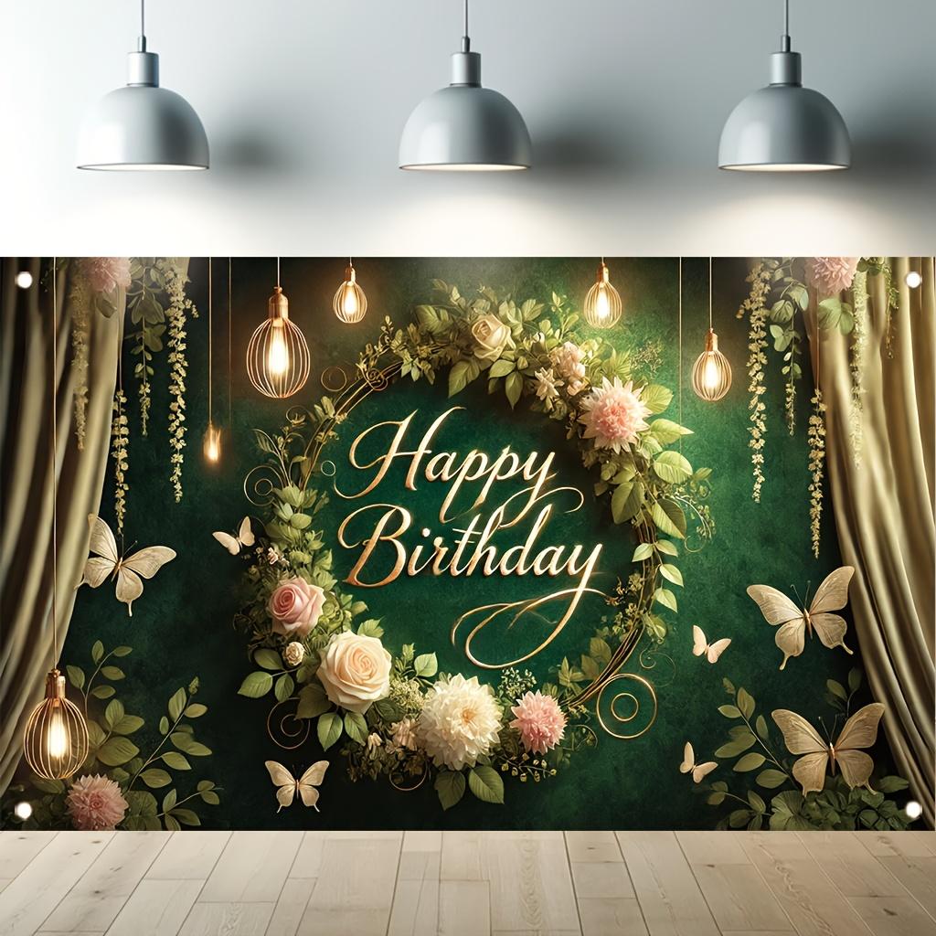 2D Banner 1 Piece Elegant Green Happy Birthday Banner Suitable for Birthdays Festivals Parties