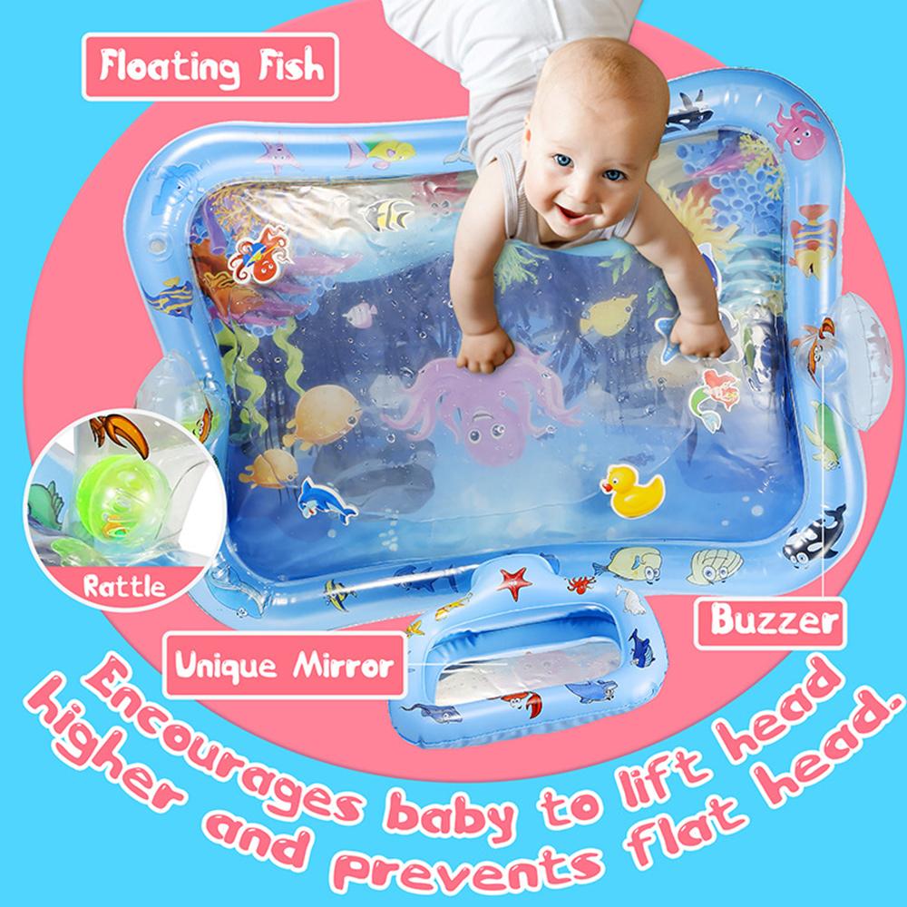 Tummy Time Water Mat for Baby Boy Girl PVC Inflatable Play Mat with Mirror Rattle Buzzer for Infants Toddlers Fun Play  