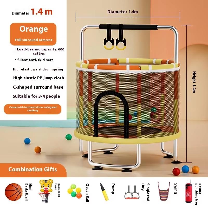 Home children's indoor baby bouncy bed with children's toys, fitness equipment with protective nets, thick steel pipe trampoline