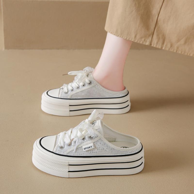 Baotou Half Slippers Outer Wear Summer Women's Shoes 2025 New Popular One-pedal Thick-soled Height Increase Super Fire Single Shoes