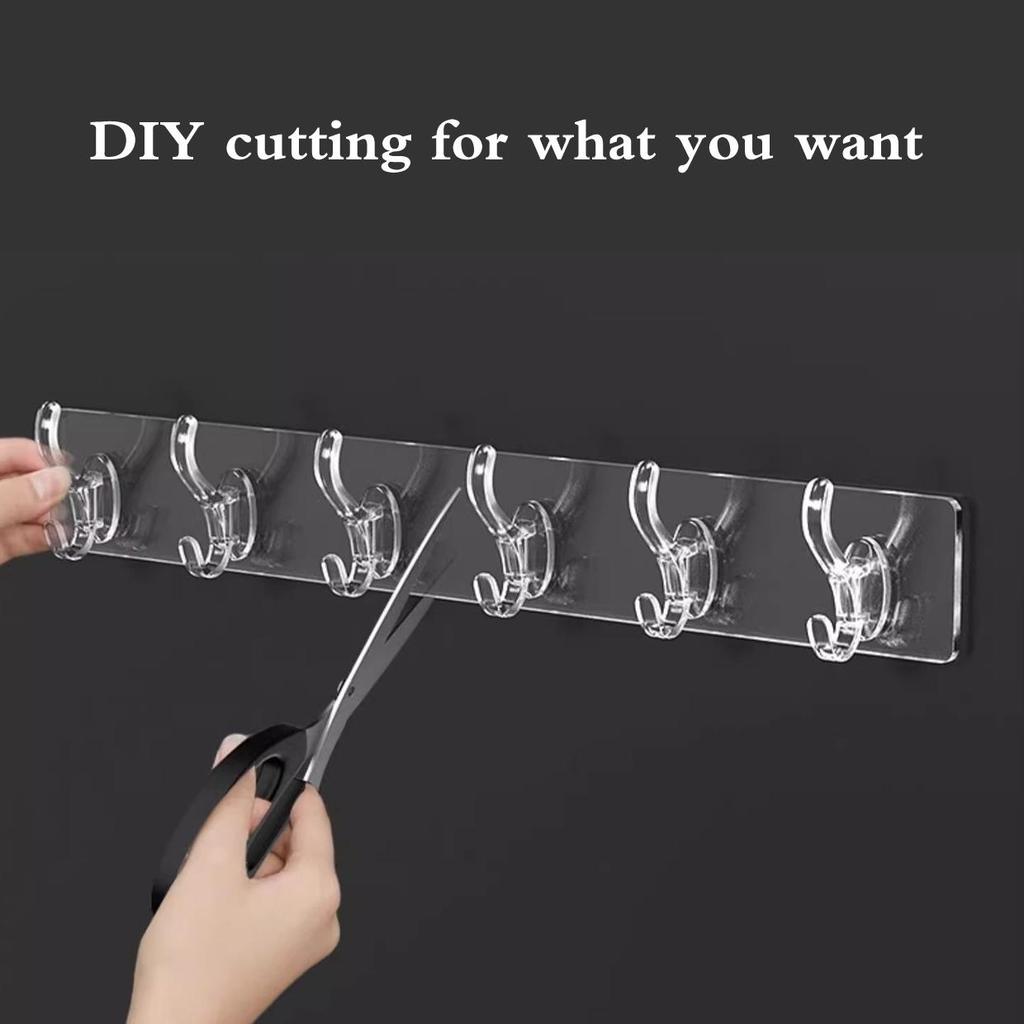 6 Row Multipurpose Hooks Nail-free Transparent Holder Strong Self Adhesive Wall Hook Kitchen Bathroom Traceless Hanger Stickers