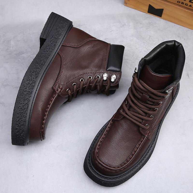 Light luxury high-end Martin boots men's winter fashion trend versatile short boots thick-soled heightening tooling boots high-top leather shoes